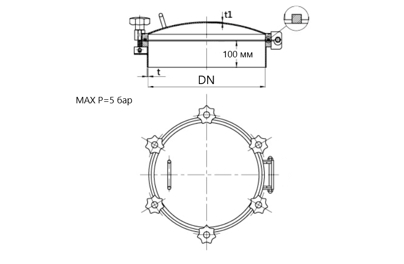Чертеж Размеры Люк круглый с давлением Чертеж Размеры Люк круглый с давлением
